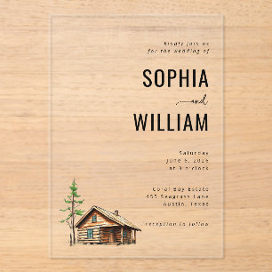 Rustic Neutral Cabin Illustration Acrylic Invitations