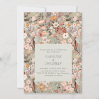 Neutral Earthy Taupe Floral Wood QR Code Wedding Invitation, Zazzle