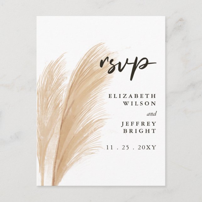 Rustic Neutral Earthy Boho Pampas Grass RSVP Invit Invitation Postcard (Front)