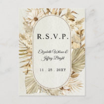 Rustic Neutral Earthy Boho Pampas Grass RSVP Invitation Postcard