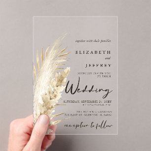 Rustic Neutral Earthy Boho Pampas Grass Wedding Acrylic Invitations