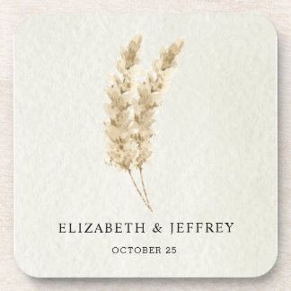 Rustic Neutral Earthy Boho Pampas Grass Wedding   Beverage Coaster