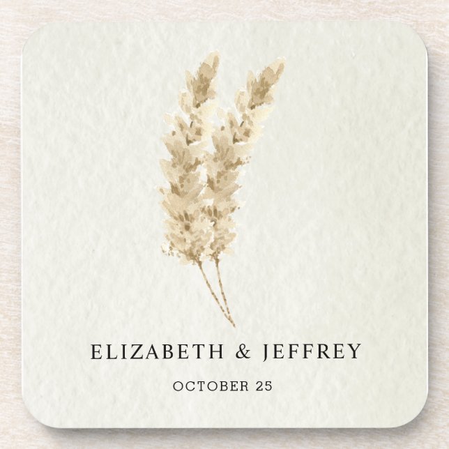 Rustic Neutral Earthy Boho Pampas Grass Wedding   Beverage Coaster (Front)