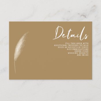 Rustic Neutral Earthy Boho Pampas Grass Wedding Enclosure Card by blessedwedding at Zazzle