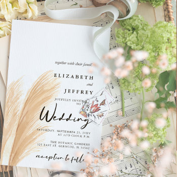 Rustic Neutral Earthy Boho Pampas Grass Wedding In Invitation by blessedwedding at Zazzle