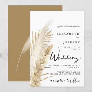 Rustic Neutral Earthy Boho Pampas Grass Wedding Invitation