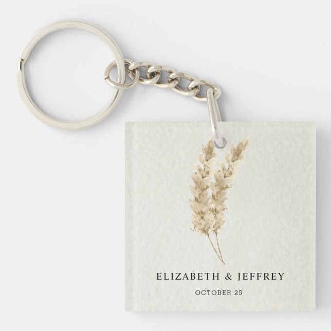Rustic Neutral Earthy Boho Pampas Grass Wedding   Keychain (Front)