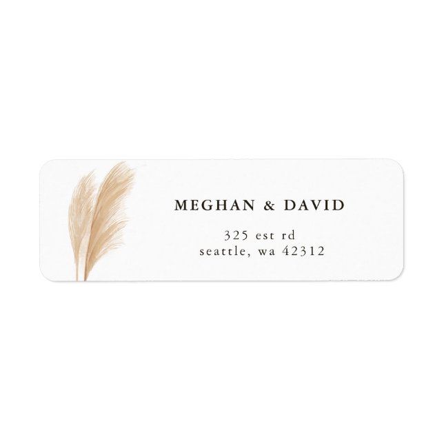 Rustic Neutral Earthy Boho Pampas Grass Wedding La Label (Front)
