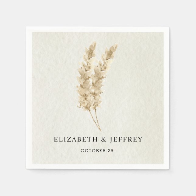 Rustic Neutral Earthy Boho Pampas Grass Wedding Napkins (Front)