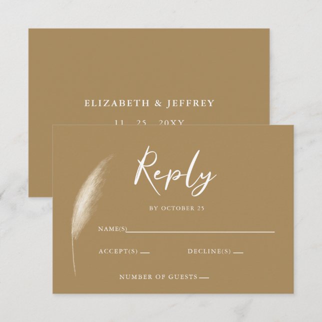 Rustic Neutral Earthy Boho Pampas Grass Wedding RSVP Card (Front/Back)
