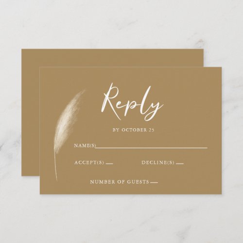 Rustic Neutral Earthy Boho Pampas Grass Wedding RSVP Card