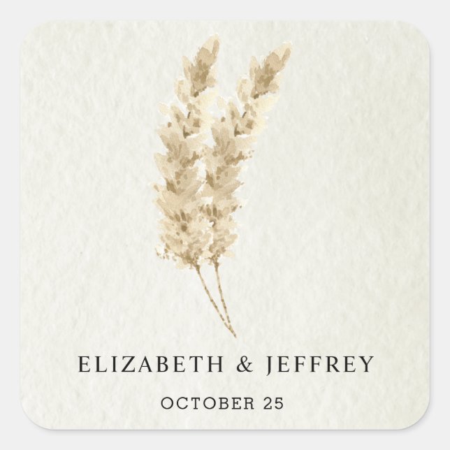 Rustic Neutral Earthy Boho Pampas Grass Wedding  Square Sticker (Front)