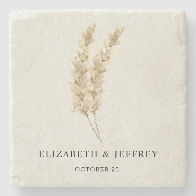 Rustic Neutral Earthy Boho Pampas Grass Wedding   Stone Coaster (Front)