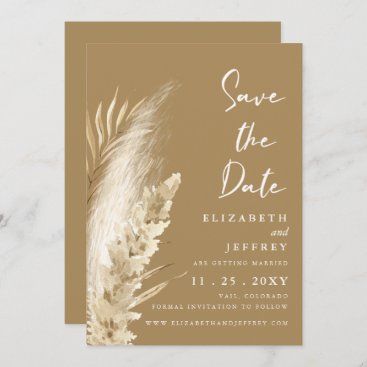 Rustic Neutral Earthy Boho Pampas Save the Date   Announcement