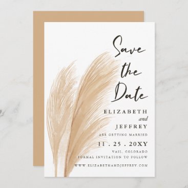 Rustic Neutral Earthy Boho Pampas Save the Date    Announcement