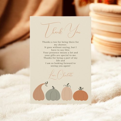 Rustic Neutral Fall Pumpkin Thank You Baby Shower