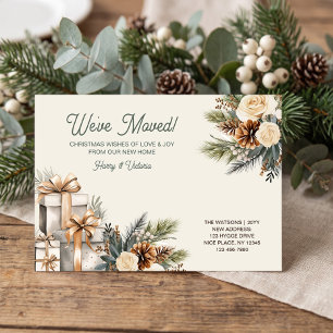 Rustic Neutral Floral We Have Moved Holiday Card
