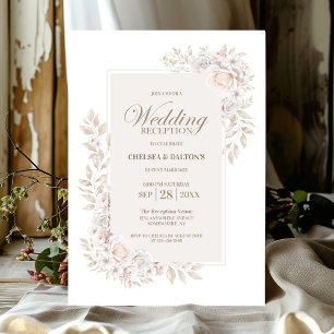 Rustic Neutral Floral Wedding Reception Invitation