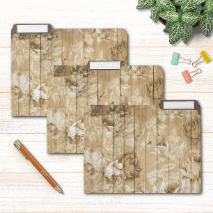 Rustic Neutral Floral Wood Look File Folder