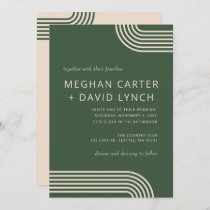 Rustic Neutral Green Arched Modern Wedding Invitation