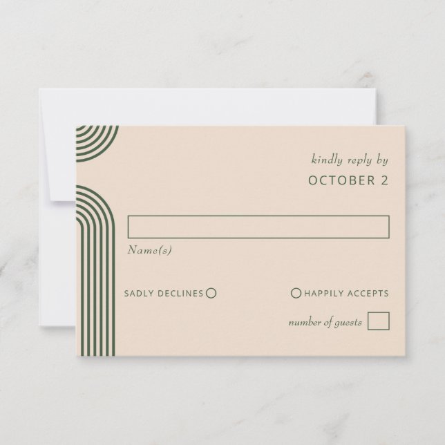 Rustic Neutral Green Arched Modern Wedding RSVP Card (Front)