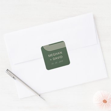 Rustic Neutral Green Arched Modern Wedding Square Sticker