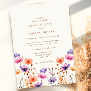 Rustic Neutral Ivory White Boho Wildflower Wedding Invitation