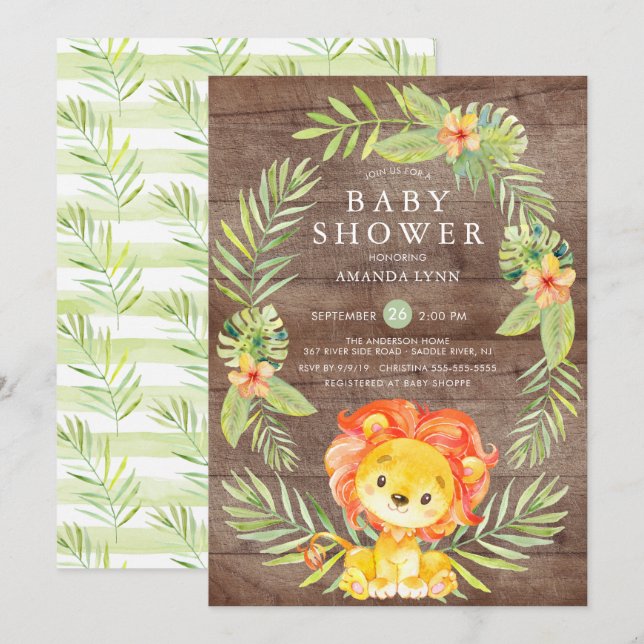Rustic Neutral Lion Baby Shower Invitation (Front/Back)