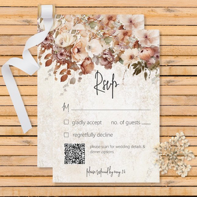 Rustic Neutral & Pink Floral Drop Wedding RSVP Card (Creator Uploaded)