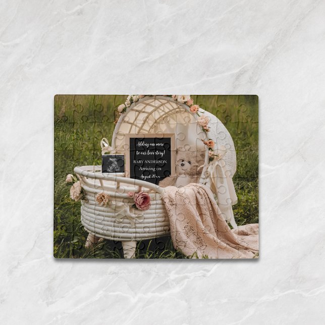 Rustic neutral pregnancy announcement keepsake  jigsaw puzzle (Creator Uploaded)