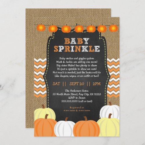Rustic Neutral Pumpkin baby sprinkle invitation