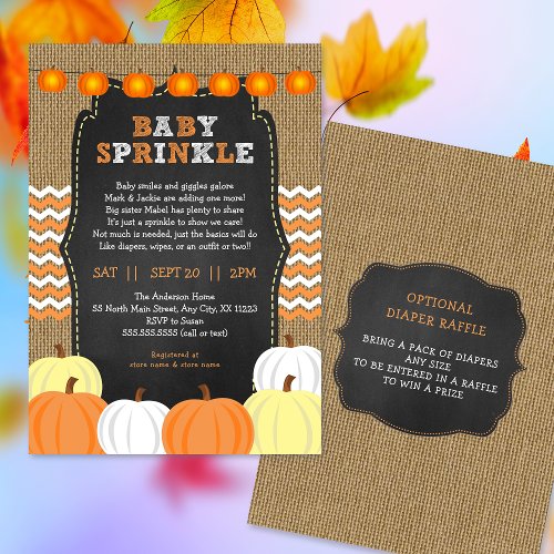 Rustic Neutral Pumpkin baby sprinkle invitation