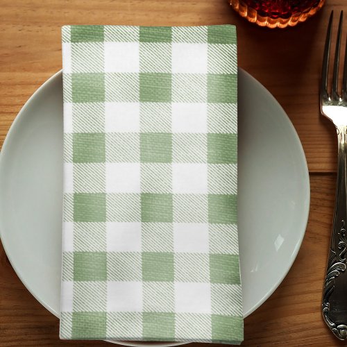 Rustic Neutral Sage Gingham Buffalo Plaid  Cloth Napkin