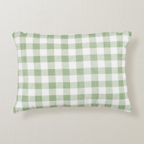 Rustic Neutral Sage Green Gingham Plaid   Accent Pillow