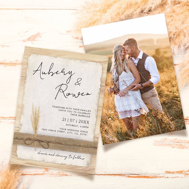 Rustic Neutral Twine Burlap Eco Boho Photo Wedding Invitation (Creator Uploaded)