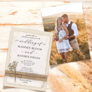 Rustic Neutral Twine Burlap Eco Boho Photo Wedding Invitation