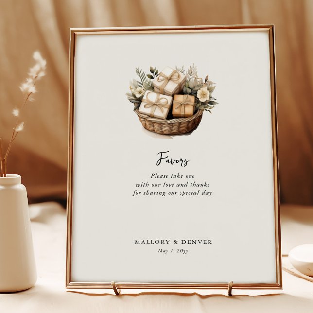 Rustic Neutral Vintage Wedding Favor Table Sign (Favors Sign from Romantic Wedding signs collection by Darling & May)