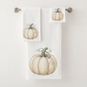 Rustic Neutral Watercolor Pumpkin Bath Towel Set