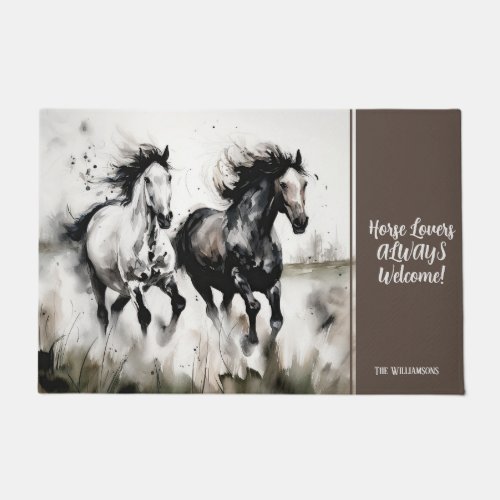Rustic Neutral Watercolor Running Horses Custom Doormat