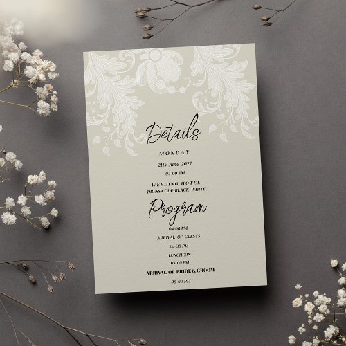 Rustic neutral white floral lace Details Program