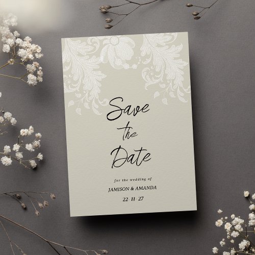 Rustic neutral white floral lace Save The Date Invitation
