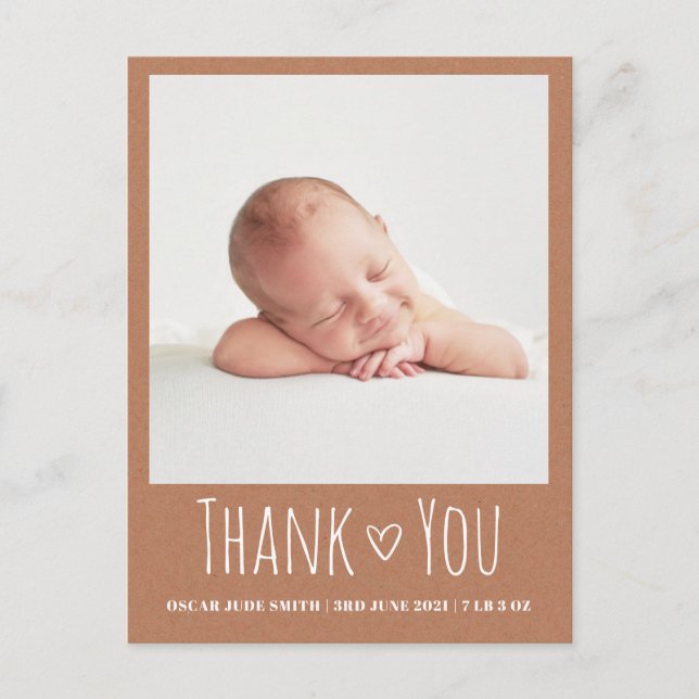 Rustic new baby cards, photo thank you card (Front)