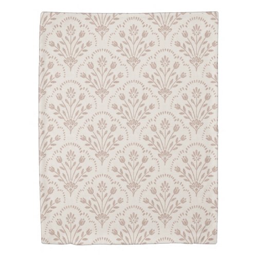 Rustic New Farmhouse Terracotta Floral Scallop Duvet Cover