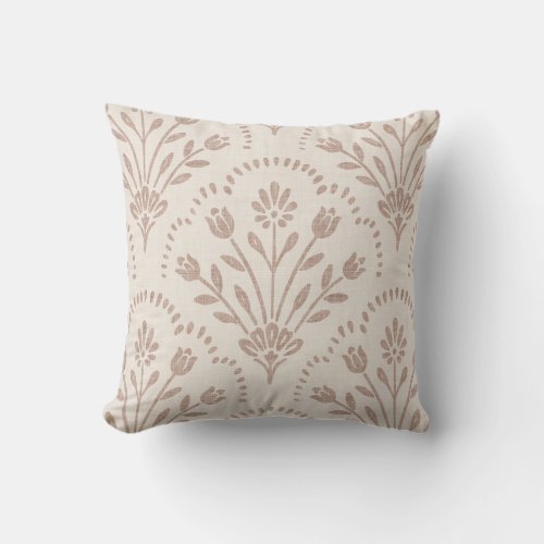Rustic New Farmhouse Terracotta Floral Scallop Throw Pillow