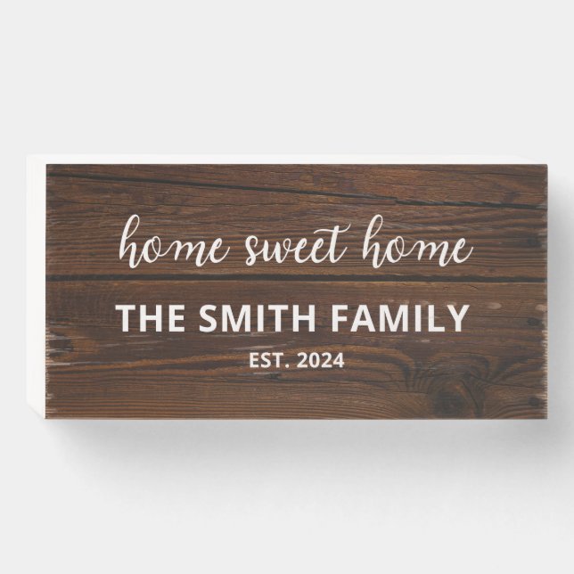 Rustic New Home Family Name Housewarming Gift Wooden Box Sign (Front Horizontal)