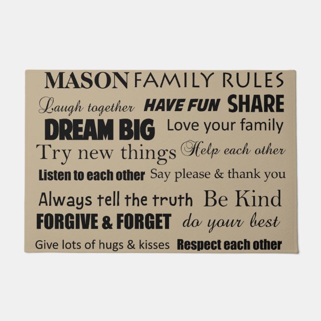 Rustic New Home Family Rules Personalized Doormat (Front)