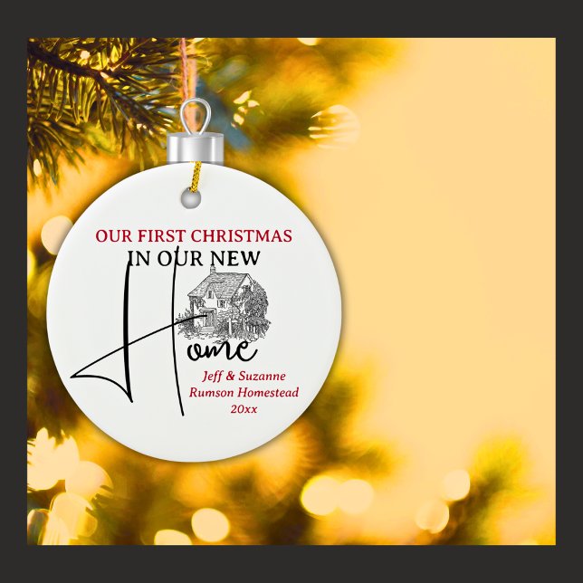 Rustic New Home First Christmas Ceramic Ornament (Creator Uploaded)