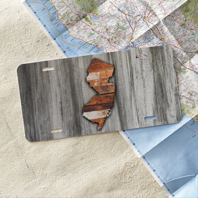 Rustic New Jersey Shape License Plate (In Situ)