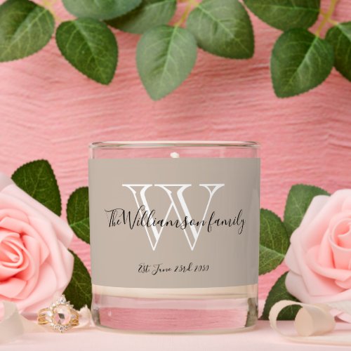 Rustic Newlywed Gift Monogram Script Name Chic  Scented Candle