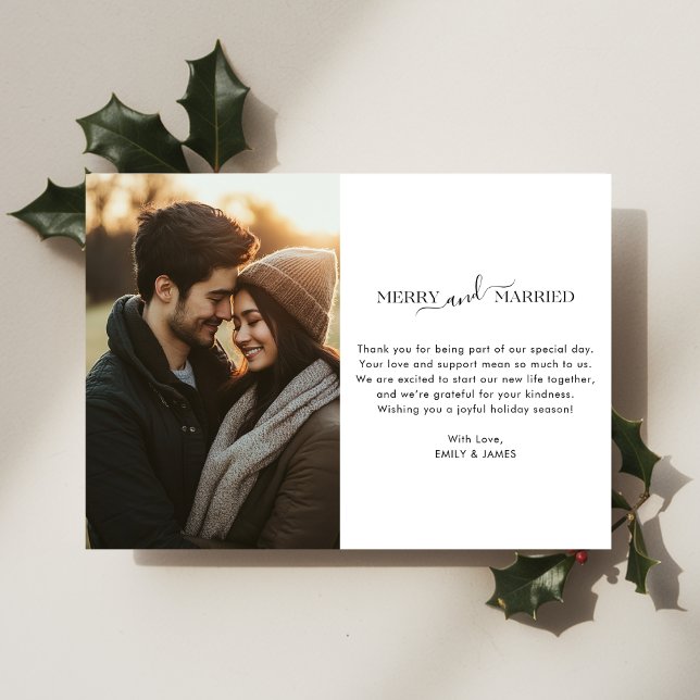 Rustic Newlywed Merry & Married Christmas Photo Holiday Card (Creator Uploaded)